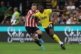 Ismaila Sarr, in action for Watford against Sheffield United, has seen a move to Aston Villa break down: Jonathan Moscrop / Sportimage