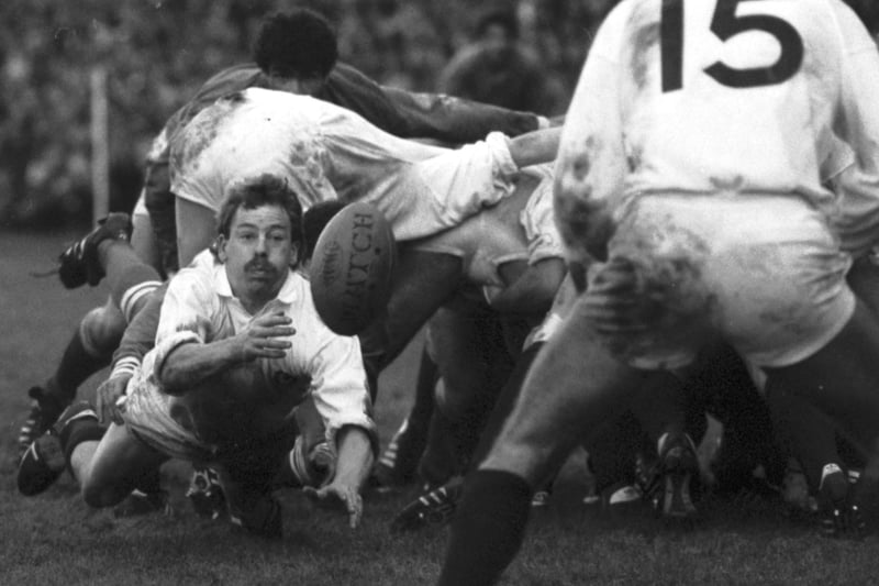 January 18, 1986: Scotland 18, France 17, Five Nations
Jedburgh's Roy Laidlaw passing the ball at Murrayfield as Scotland headed for a second-placed finish in 1986's Five Nations, level on points with table-toppers France (Photo: Jack Crombie/TPSL)