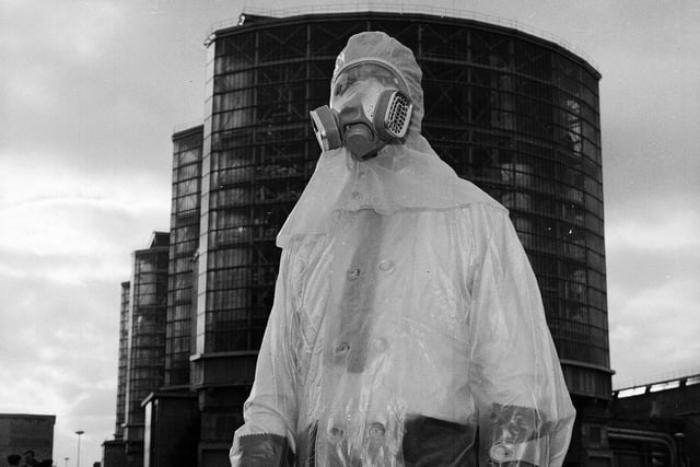 Hunterson nuclear power station - John Millar Health Physics foreman in a PVC protective suit in 1964.
