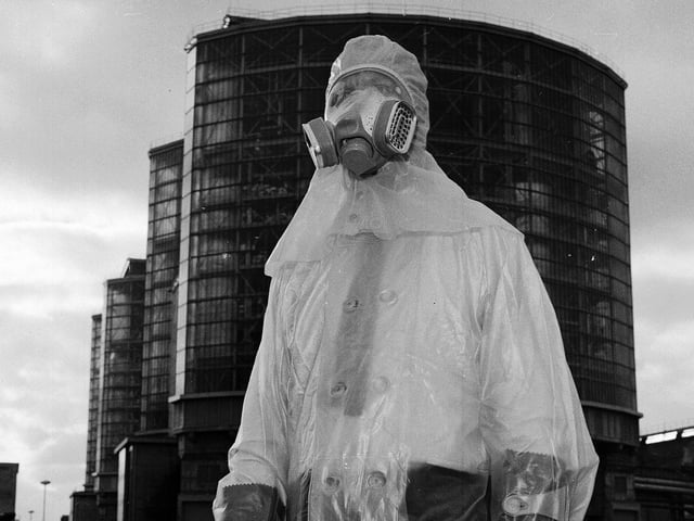 Hunterson nuclear power station - John Millar Health Physics foreman in a PVC protective suit in 1964.
