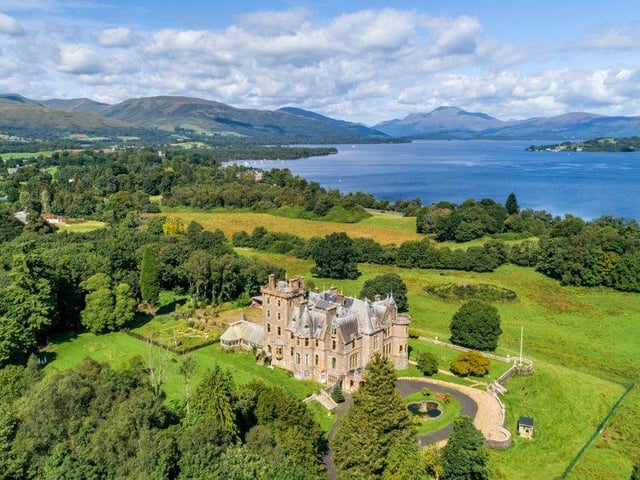Aerial view of castle and grounds.