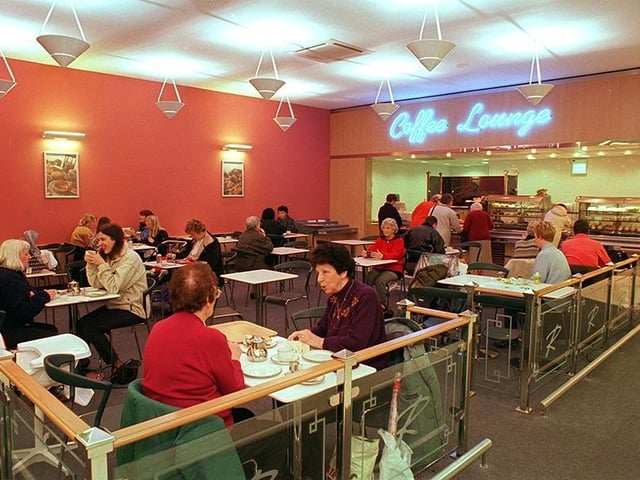 Shoppers take a break in the Coffee Lounge at the old Readman's store, Heeley Retail Park, November 1999