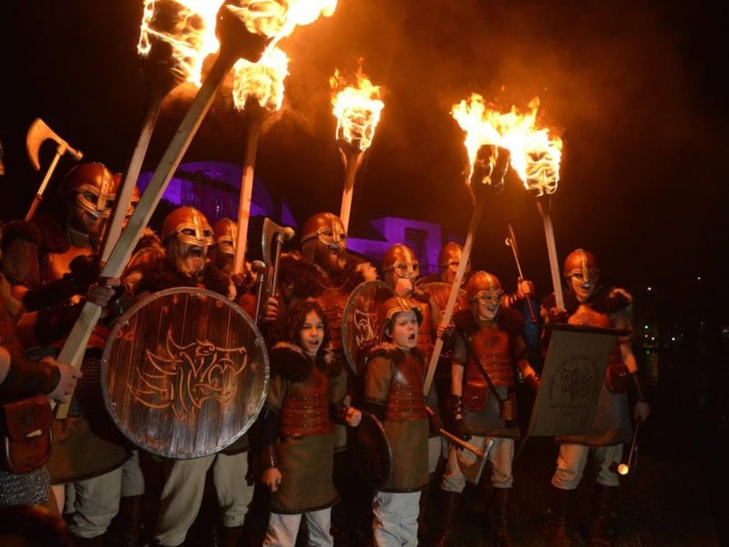 Up Helly Aa is a Viking fire festival held in the Shetland Isles each year. It is an enormous spectacle and celebration of Shetland's history. The biggest of them all is held in Lerwick, which sees around 1,000 men descend on the streets in fantastic costumes. The Jarl Squad wears Viking dress and there is utmost secrecy about the costume of the Guizer Jarl, or Viking chief. It has come under some criticism in recent years for not allowing women to join the march.