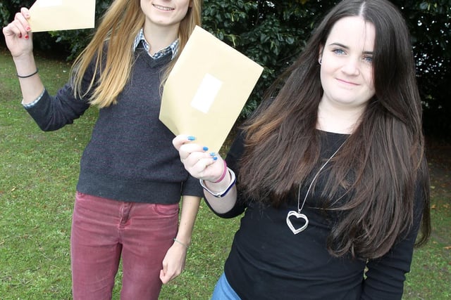 Helena Baldauf-Good and Hannah Bonsall with their results back in 2014