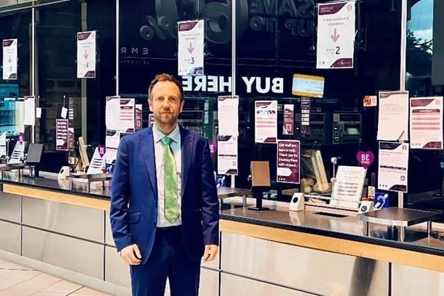 Councillor Ben Miskell at Sheffield railway station ticket office. Gill Furniss, MP for Sheffield Brightside and Hillsborough, has launched a petition challenging the closure of Meadowhall station’s train ticket office as almost all in England are placed under threat.
