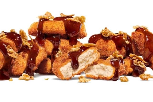 The chain's 'Dirty Vegan Nuggets' come covered in BBQ sauce and topped with crispy onions.