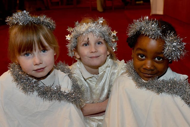 Angels (left to right) Lillie Mae Gibon, Michaela Deness and Halimatte Basiru in the Lynnfield Primary nativity play.