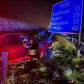 This was the horrific motorway scene which greeted South Yorkshire Police highways officers after a driver lost control of his car on standing water on the M180.