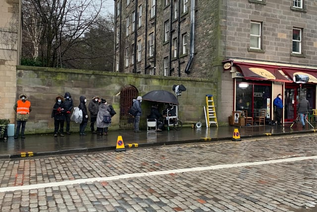 Film crews could be seen in the street surrounding the cafe on Friday afternoon.