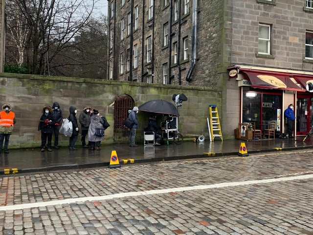 Film crews could be seen in the street surrounding the cafe on Friday afternoon.