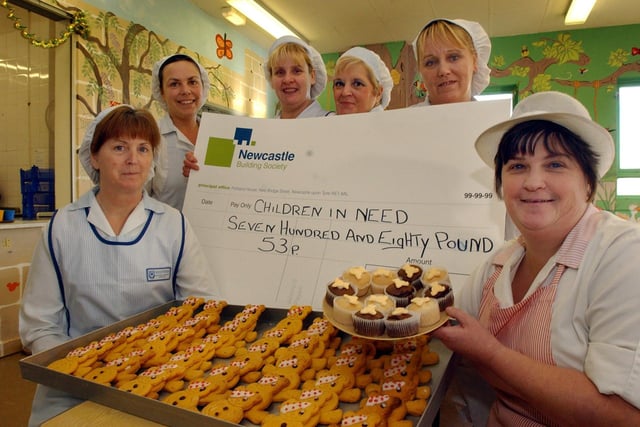 The kitchen staff at Harton Infants and Juniors raised a great sum for Children in Need in 2004. Remember this?