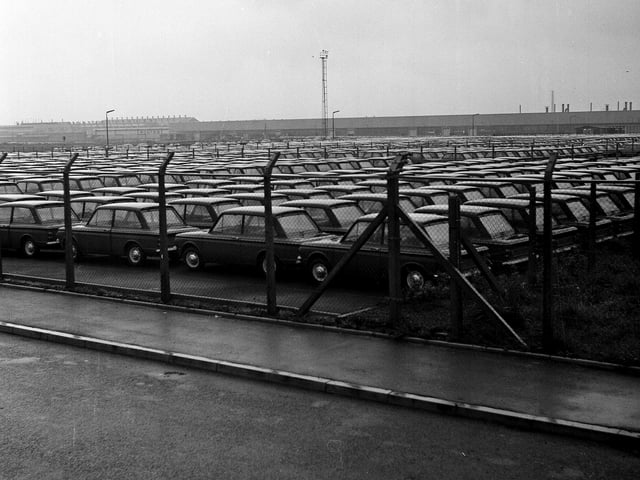 The new Hillman Imp outside the Rootes Factory at Linwood in Paisley - the car was launched in May 1963.