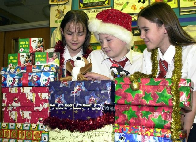 Children at Hungerhill school organised present donations in 2002.