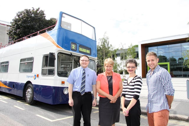 Chesterfield College and Stage Coach launched  new bus service in 2013. Shayne Howarth, assistant operations manager, Stagecoach, Sue Hayes operations Director, Stagecoach, Dawn Sewell, Transport coordinator at Chesterfield College and James Marples, communications officer.