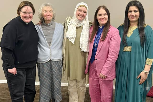 Dean of Sheffield Rev Canon Abigail Thompson, Patsy Cunnigham, Ustadha Ameena Blake, Bishop Sophie Jelley and Coun Zahira Naz at a community iftar dinner at Hillsborough Stadium. Picture supplied by Adeel Zaman