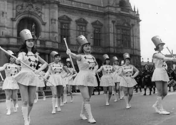 Majorettes at the Sheffield Festival parade, 1965.