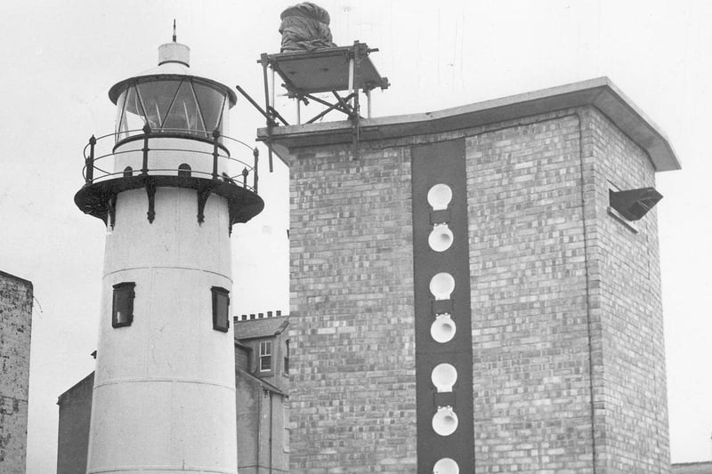 The Headland lighthouse and fog horn in a photo from 1972.