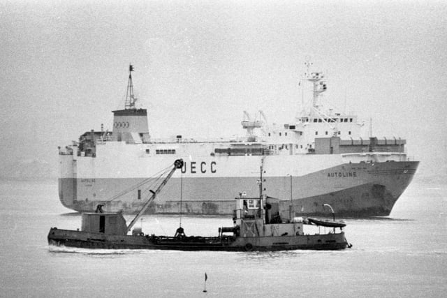 The car carrier Autoline pictured entering Hartlepool in 1992.