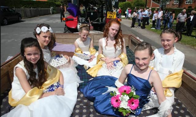 Wadworth school Maypole celebrations L.R from the back Freya Firth age 10, Lilly Chambers age 11, Kiera Smith age 11, Beau Constantine age 11, Molly Claypole age 11, Sophia Slater age 10 (New May Queen).