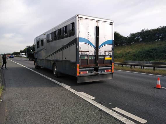 The stranded horsebox on the A1(M) near Doncaster. (Photo: Highways England).