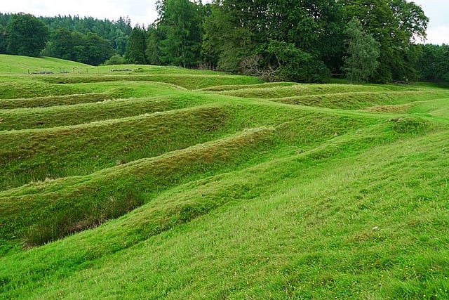 Located south of Crieff near the village of Braco in Perthshire, the once vast Ardoch Roman Fort was formerly comprised of several marching camps and a signal tower.