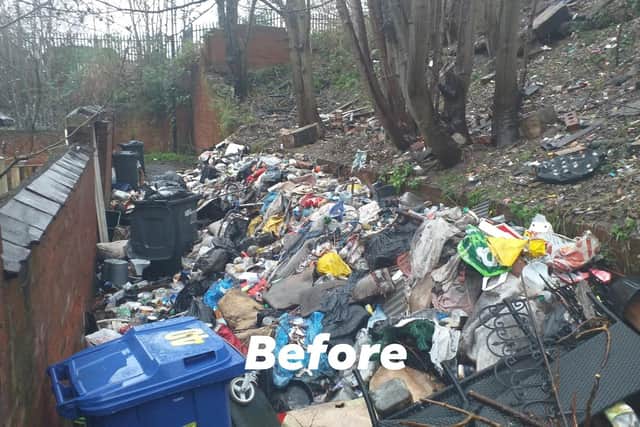 The alleyway in Lister Avenue was covered in rubbish.