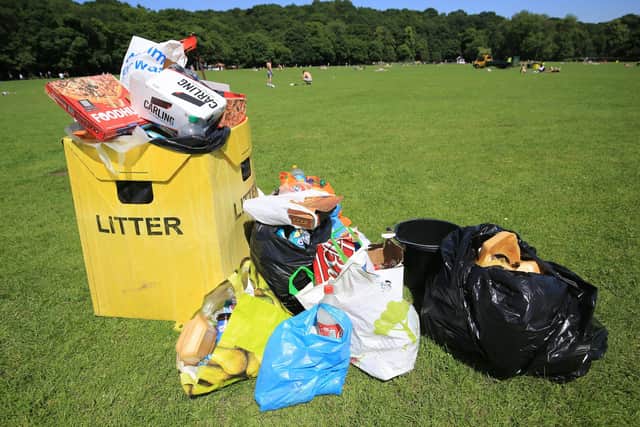 Rubbish across Endcliffe Park in Sheffield. Picture: Chris Etchells