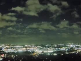 A still from a video shared by the SheffieldWeatherCam Twitter account which appears to show a meteor (towards the top right hand corner) over Sheffield on Monday, January 9, shortly after 8pm. Photo by @craig_sheff_9 via Twitter
