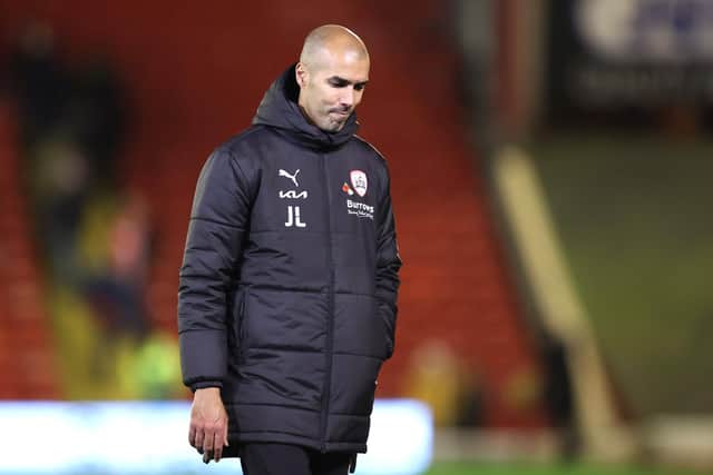Joseph Laumann, Interim Manager of Barnsley looks dejected following defeat in the Sky Bet Championship match between Barnsley and Hull City at Oakwell Stadium. (Photo by George Wood/Getty Images)