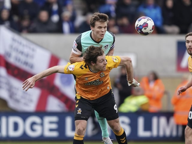 Sean Raggett wins a header as he helps Pompey pick up another clean sheet. Picture: Jason Brown/ProSportsImages