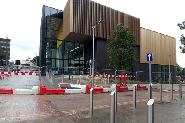 View of the under-construction Danum Gallery, Library and Museum, at Waterdale, viewed from outside the civic offices