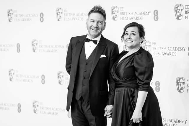 Kenneth Branagh and Lindsay Brunnock attend the EE British Academy Film Awards 2022 at Royal Albert Hall on March 13, 2022 in London, England. (Photo by Tristan Fewings/Getty Images)