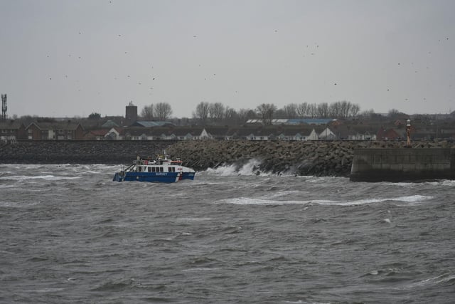 A survey vessel returning to Hartlepool just as the storm picked up.