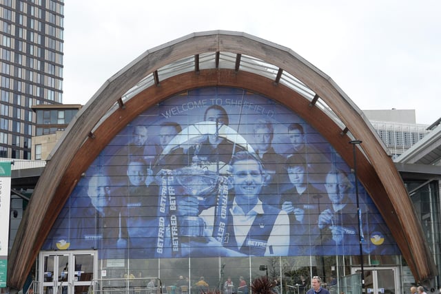 A large decal has been put over the windows of the Winter Gardens.