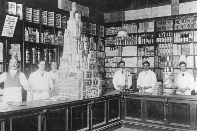 This picture is dated between 1900-1919, and shows staff from the Brightside and Carbrook Co-operative Society Ltd at the Fir Vale Branch located at 22 and 24 Owler Lane.