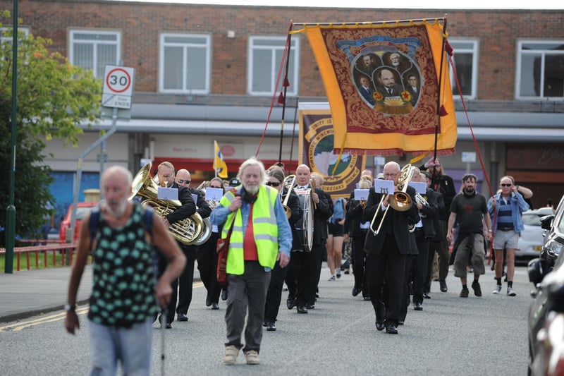 Jarrow's Rebel Town Festival - Felling Band leads the banner procession.