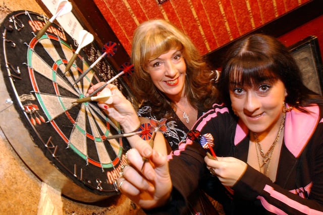 Jen and Rachel English on the oche 18 years ago. Remember this?
