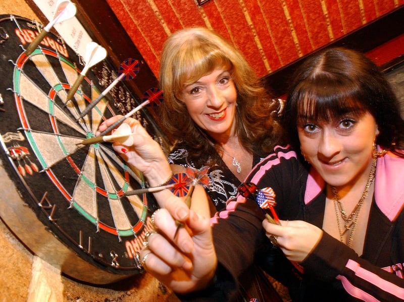 Jen and Rachel English on the oche 22 years ago. Get in touch if you remember this.