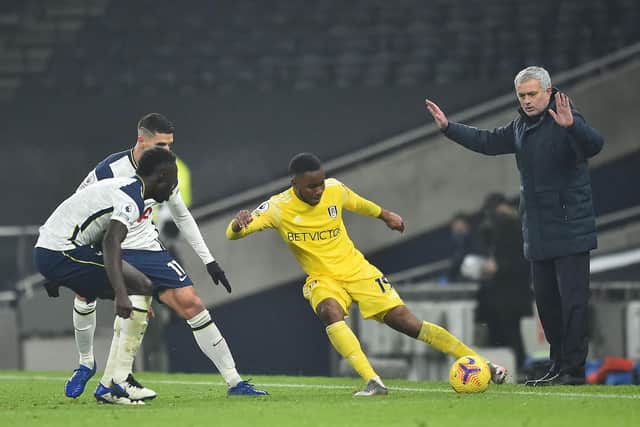 Tottenham Hotspur's Portuguese head coach Jose Mourinho (R) reacts as Fulham's English striker Ademola Lookman (2R) controls the ball during the English Premier League football match between Tottenham Hotspur and Fulham at Tottenham Hotspur Stadium in London earlier this week: GLYN KIRK/POOL/AFP via Getty Images