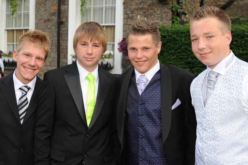 Jake Rushen, 18, Josh Bennett, 18,  Ben Everett, 18 and Thomas Dodd, 18, at the Clowne Heritage School prom.