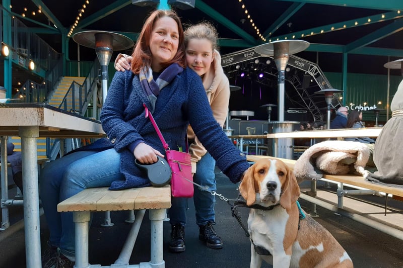 Claire Redpath with daughter Erin, 12 and Benny the dog.