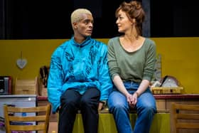 Jamie and his mum Margaret on stage, played by Layton Williams and Amy Ellen Richardson