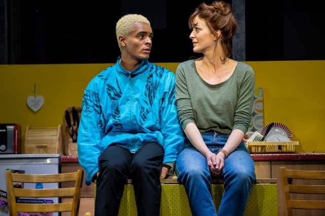 Jamie and his mum Margaret on stage, played by Layton Williams and Amy Ellen Richardson