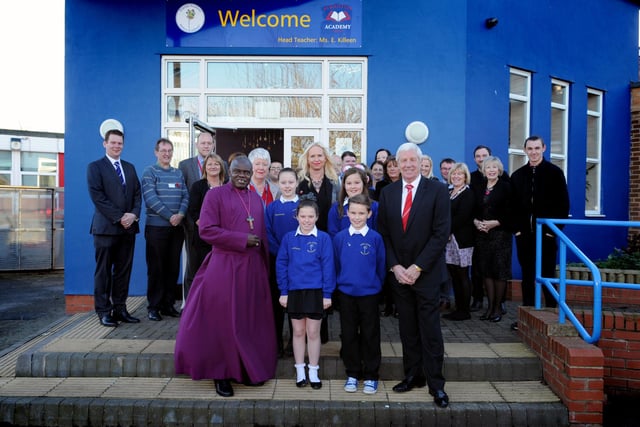The Archbishop of York John Sentamu and former Sunderland footballer Jimmy Montgomery officially open Eskdale Academy in 2014. Remember this?