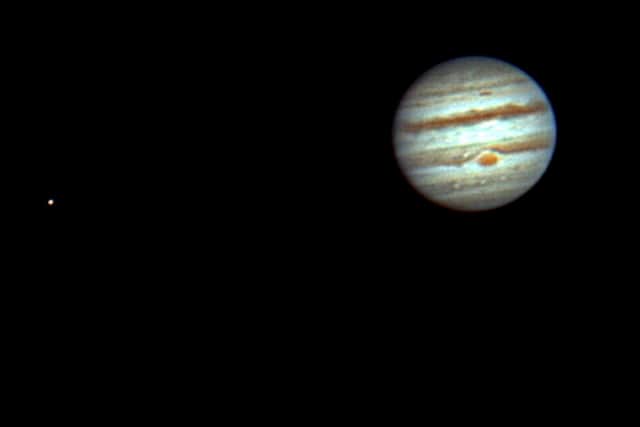 Jupiter and its moon Europa. Amateur astronomer Russell Atkin from  Woodseats, Sheffield, has shared some of his proudest works after photographing incredible space scenes from his own BACK GARDEN since 2017. See SWNS story SWOCastronomer. An amateur UK astronomer has shared some of his proudest works after photographing incredible space scenes from his own BACK GARDEN. Russell Atkin, 52, took up astronomy eight years ago - and has shared some of his most incredible photographs taken from his own back garden.Russell, who lives in Woodseats, Sheffield, said he has been “fascinated by stars and planets” since childhood and has photographed a range of incredible sights using his high-tech telescopes. The pictures show some of his most eye-catching captures from the past few years - including his own top picks, the stunning Pleiades star cluster and the famous Orion Nebula.
