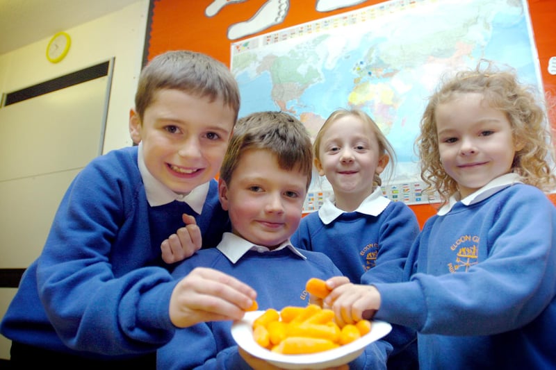 Tucking into healthy food in 2007 but do you recognise the children enjoying a tasty snack?