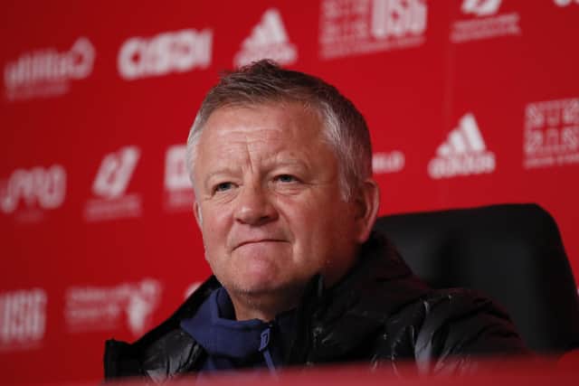 Chris Wilder speaking to the media during Sheffield United pre-match press conference ahead of Saturday's game against Norwich City at Bramall Lane: Simon Bellis/Sportimage