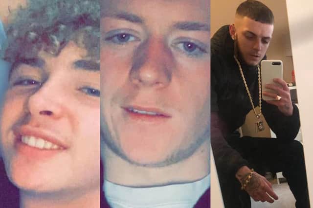 Three teenagers died in a car crash in Kiveton Park, Rotherham, near Sheffield on Sunday evening - they are (L-R) Martin Ward, Mason Hall and Ryan Geddes, also known as Ryan Lee.