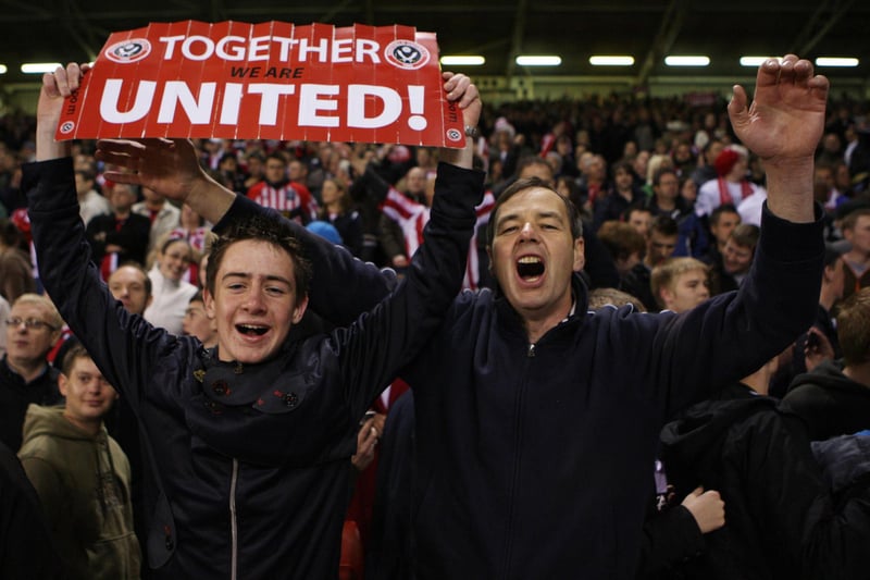 Sheffield United fans celebrate victory in the 2009 play-off semi-final at Bramall Lane