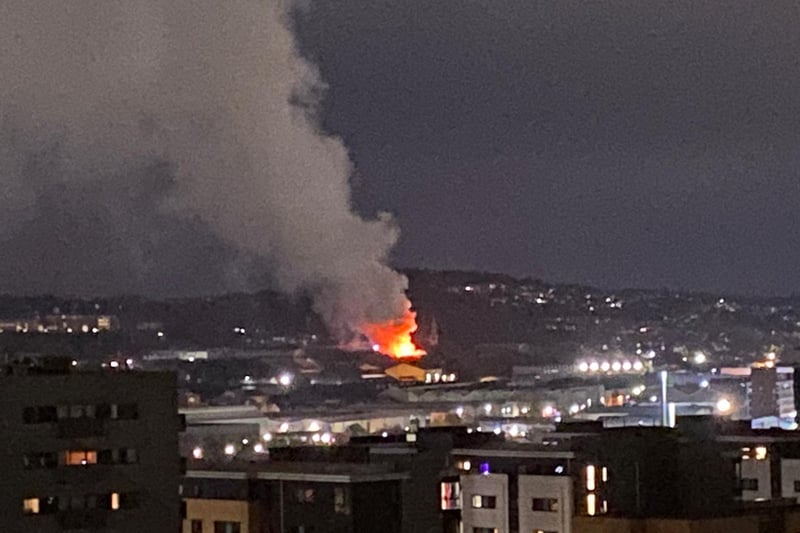This photo, taken from Park Hill, shows the fire still burning brightly this evening